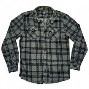 O’Neil Men’s Green and Black Button-Down Fleece Shirt Shacket Size Large